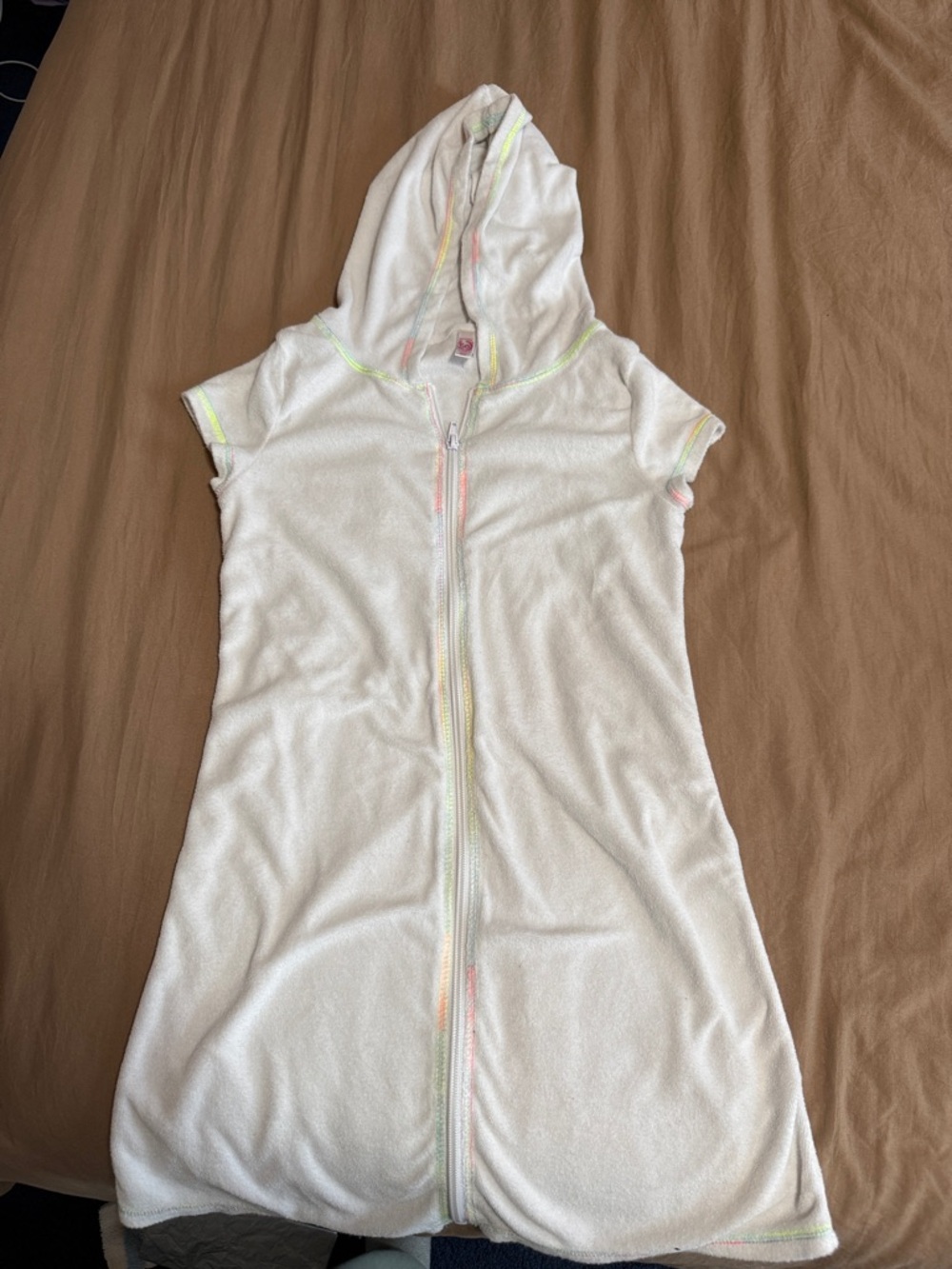 SO White Hooded Kids Swim Coverup with Pastel Trim